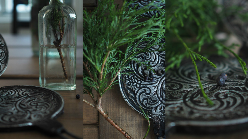 Krumkaker with espresso cream and juniper berry cream