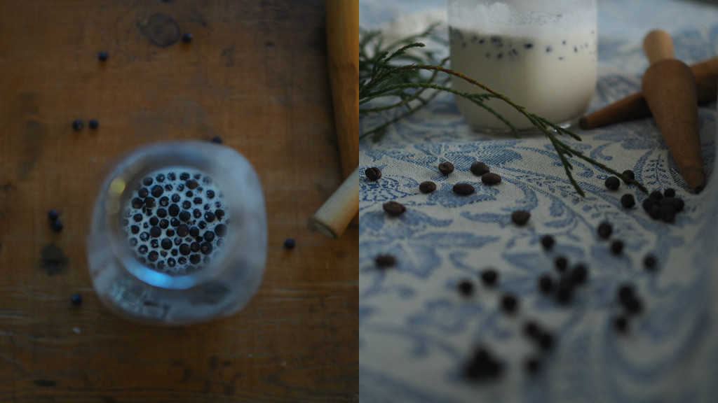 Krumkaker with espresso cream and juniper berry cream