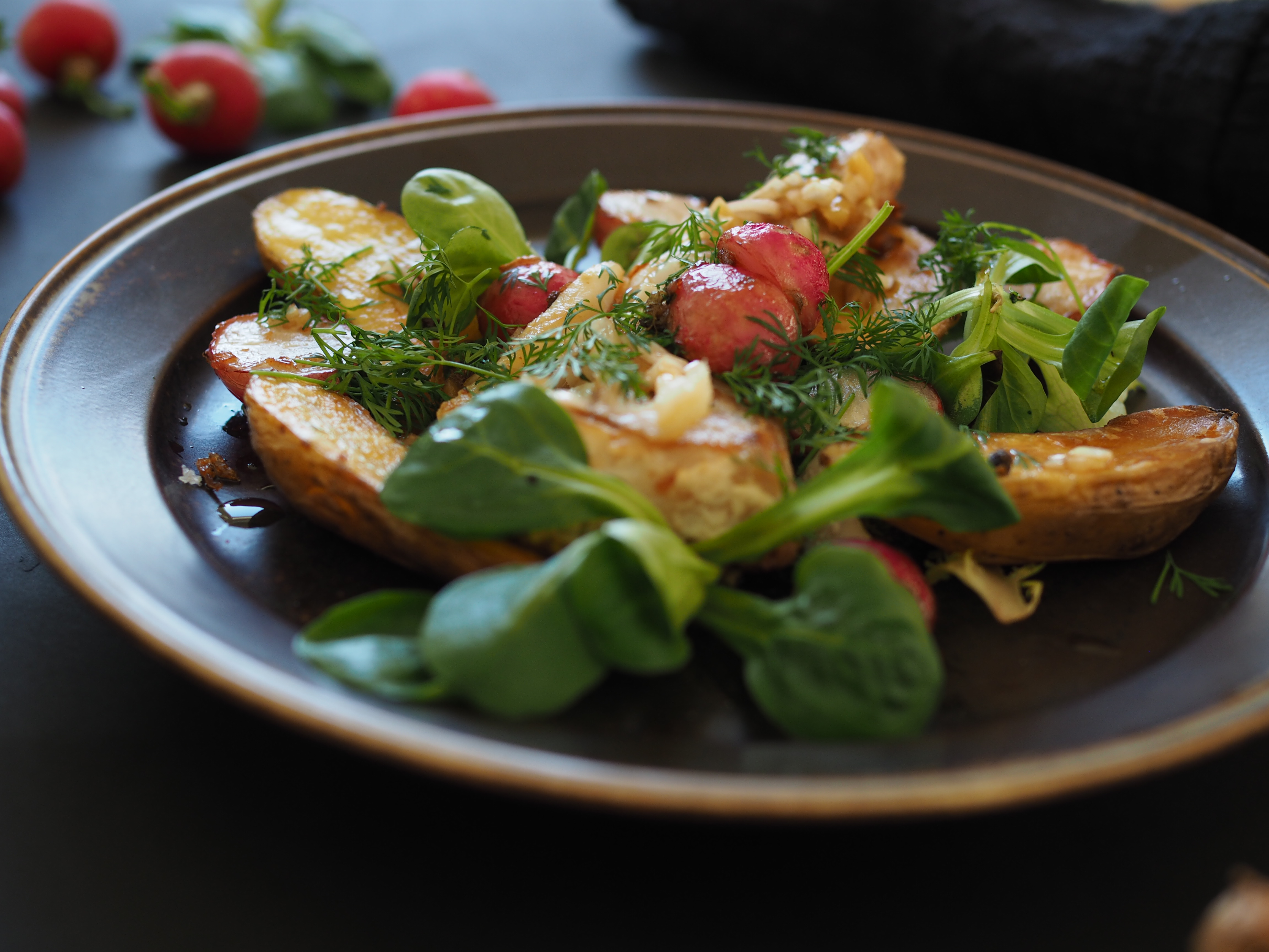 Pan-Seared Fish & Radish Salad with Slow Fried Potatoes