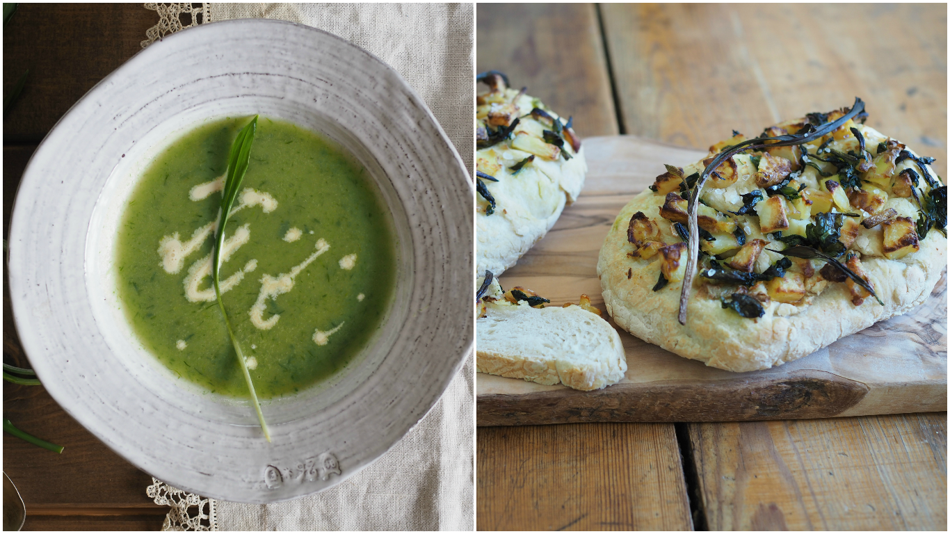 Wild Garlic Soup and Wild Garlic Potato Bread ( Ramsløksuppe og Ramsløkbrød)