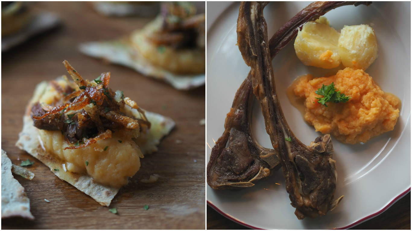 Pinnekjøtt with Flatbread, Rutabaga Puree, Crispy Potatoes and Lemon Browned Butter