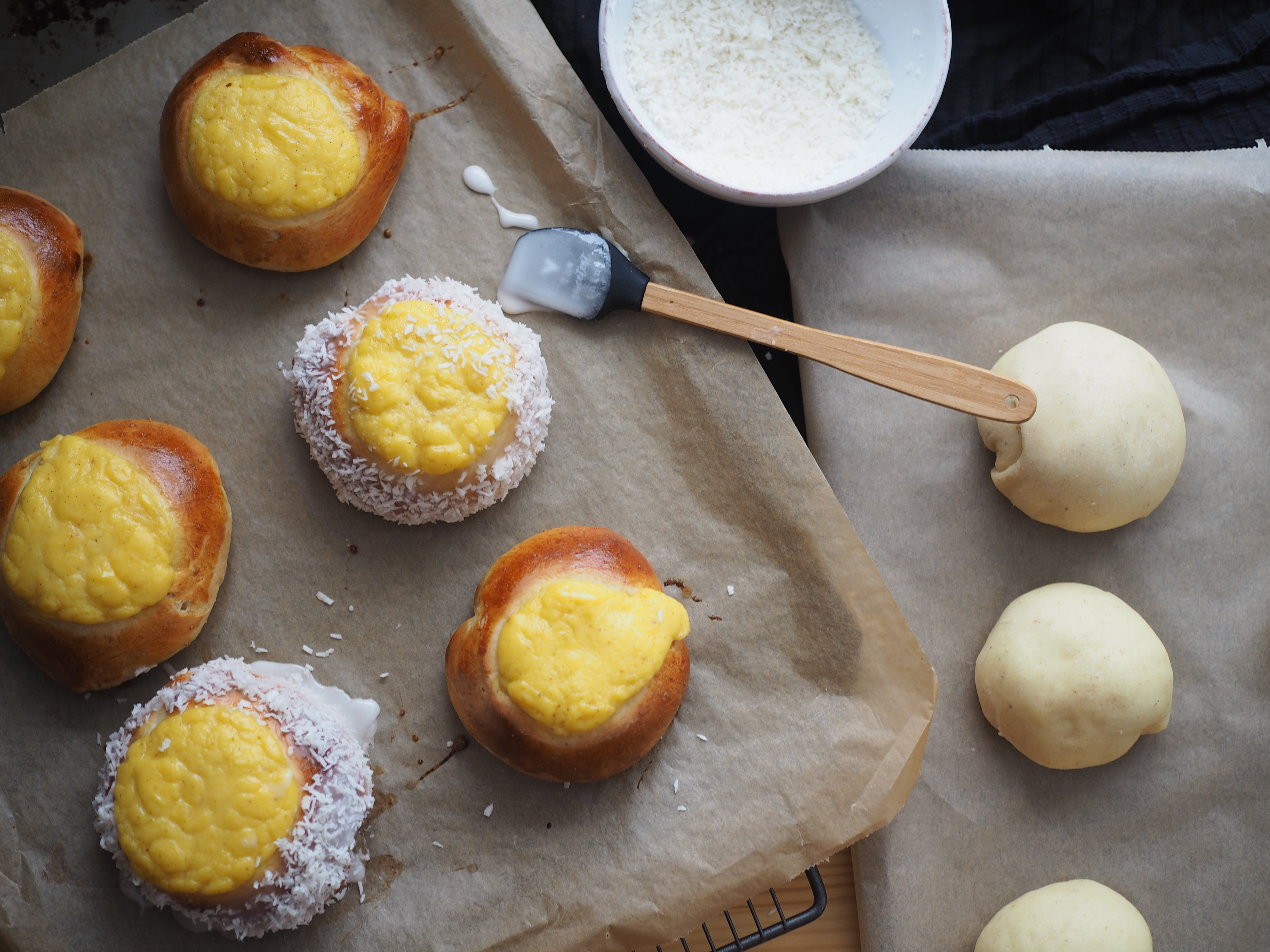 Skoleboller (Norwegian Buns with Custard & Coconut)