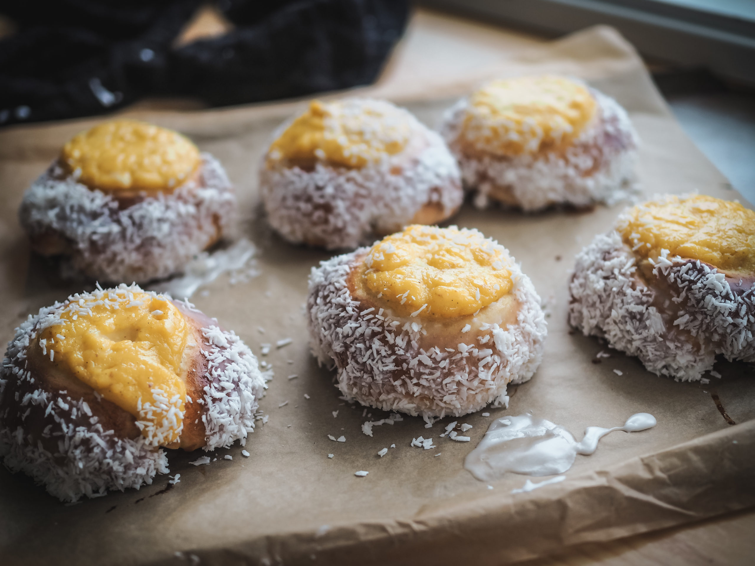 Skoleboller (Norwegian Buns with Custard & Coconut)