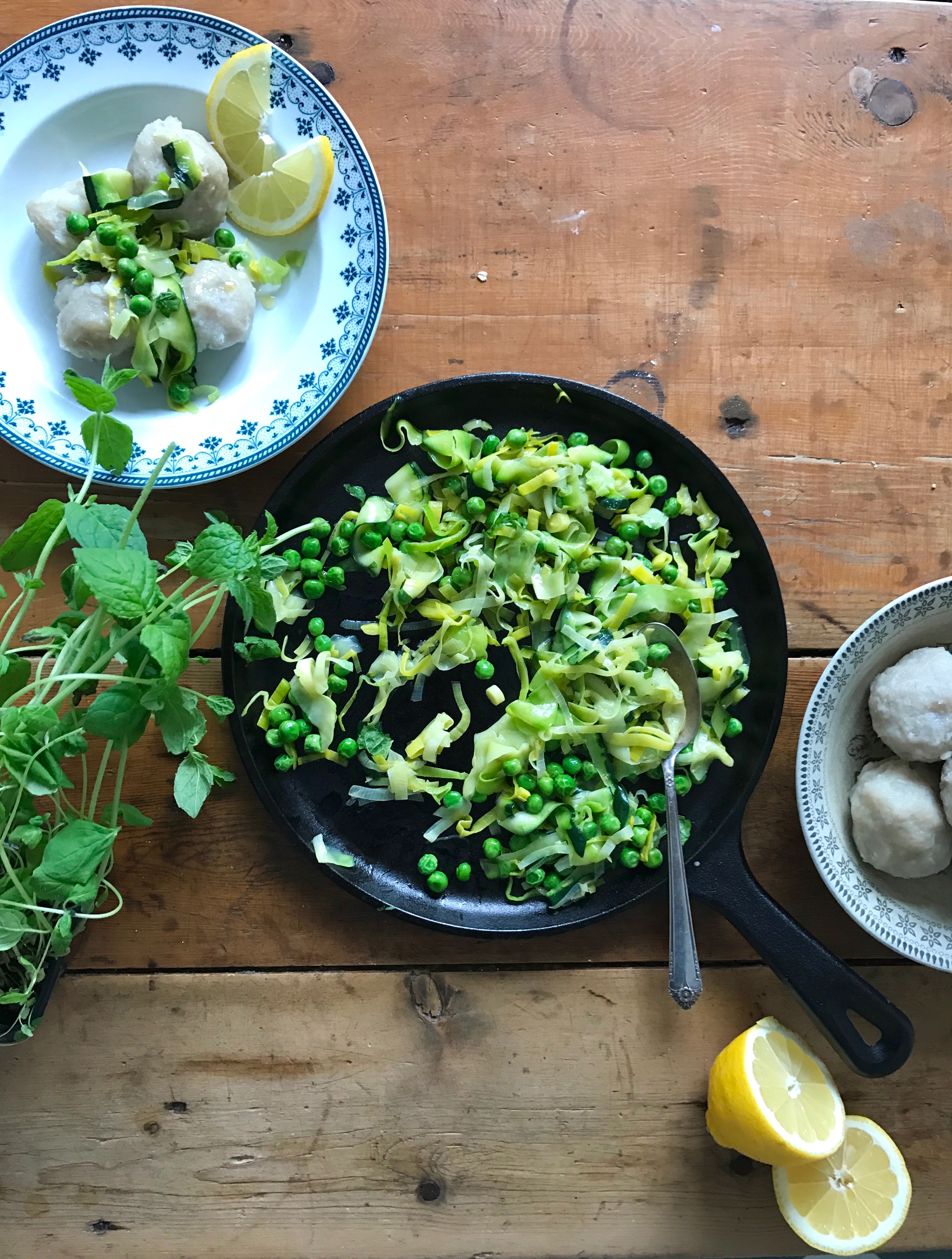 Norwegian Potato Dumplings with Spring Vegetables (Raspeballer)