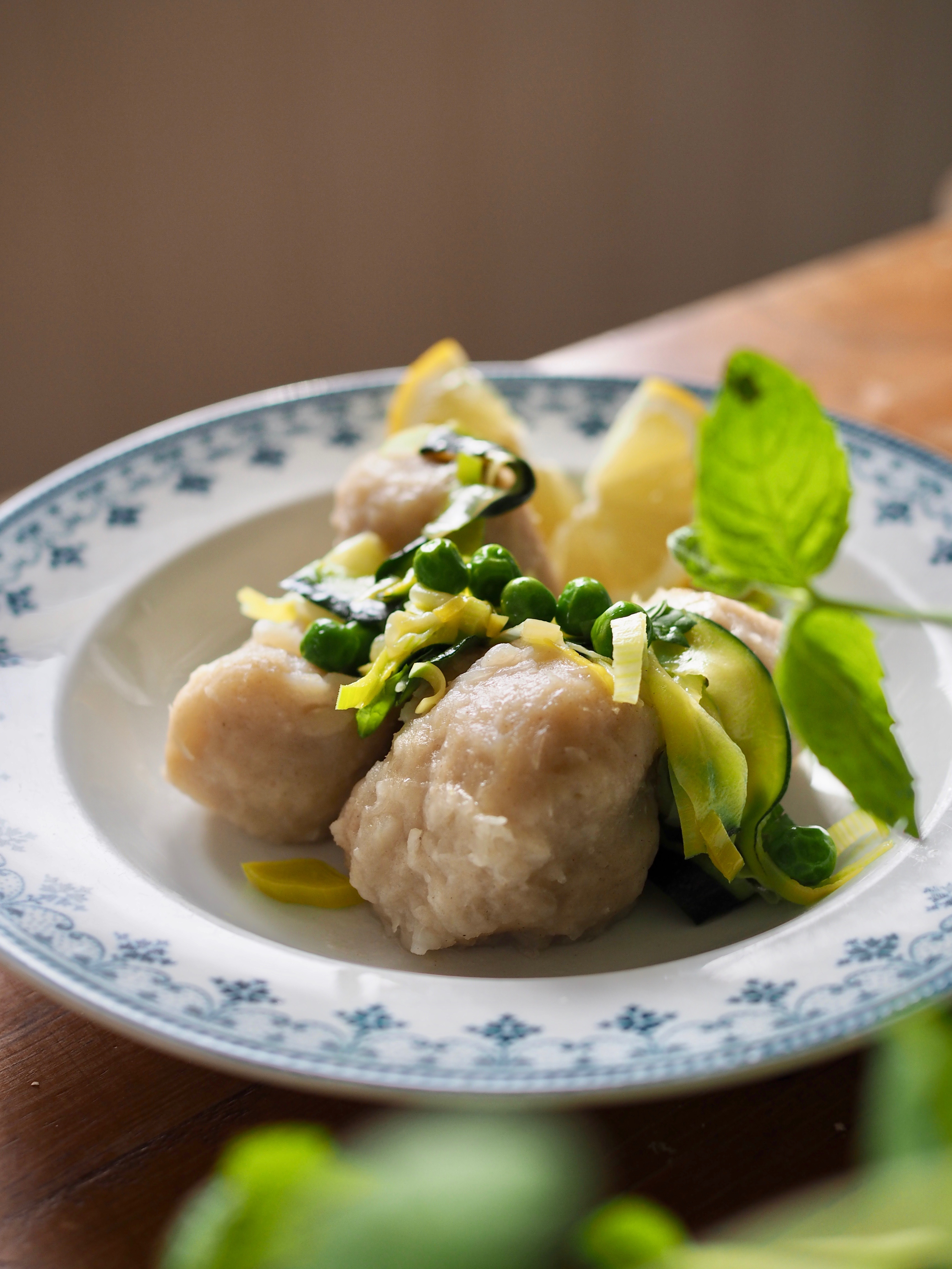 Norwegian Potato Dumplings with Spring Vegetables (Raspeballer)
