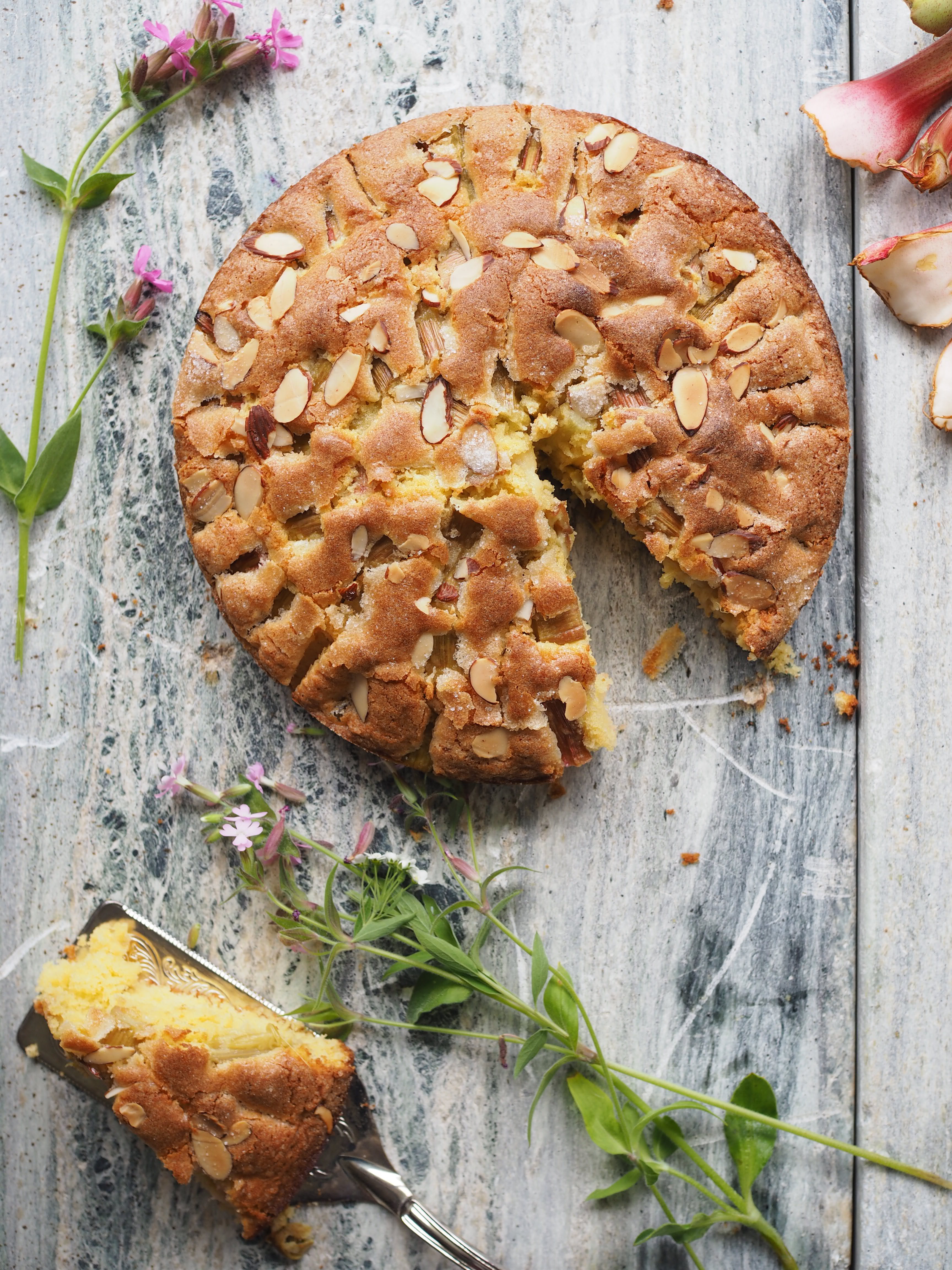 Simple Norwegian Rhubarb Cake (Rabarbrakake)