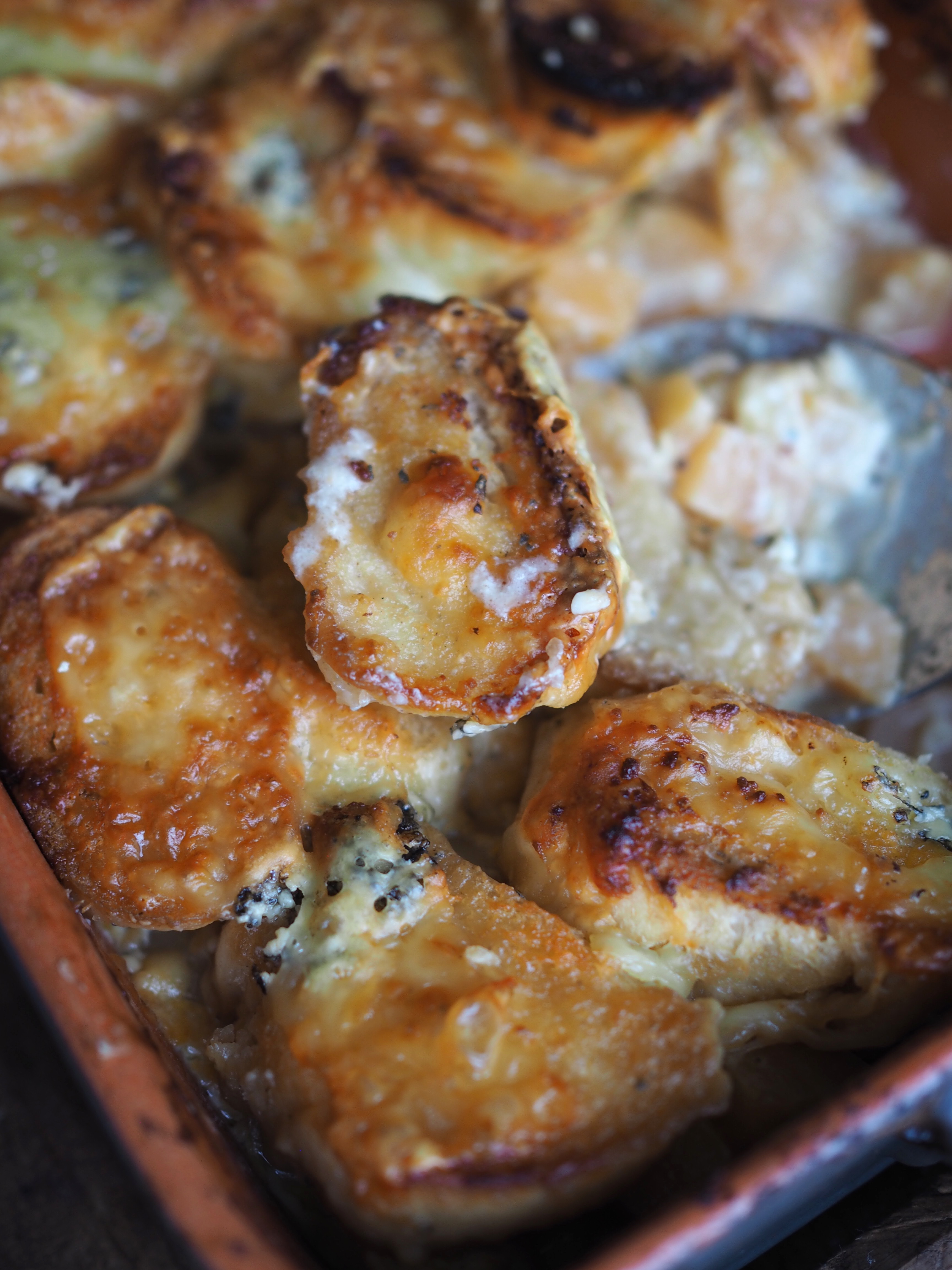 Cheesy Rutabaga & Beer Bake served with Vinegary Greens, Toasted Mustard Seeds and Horseradish