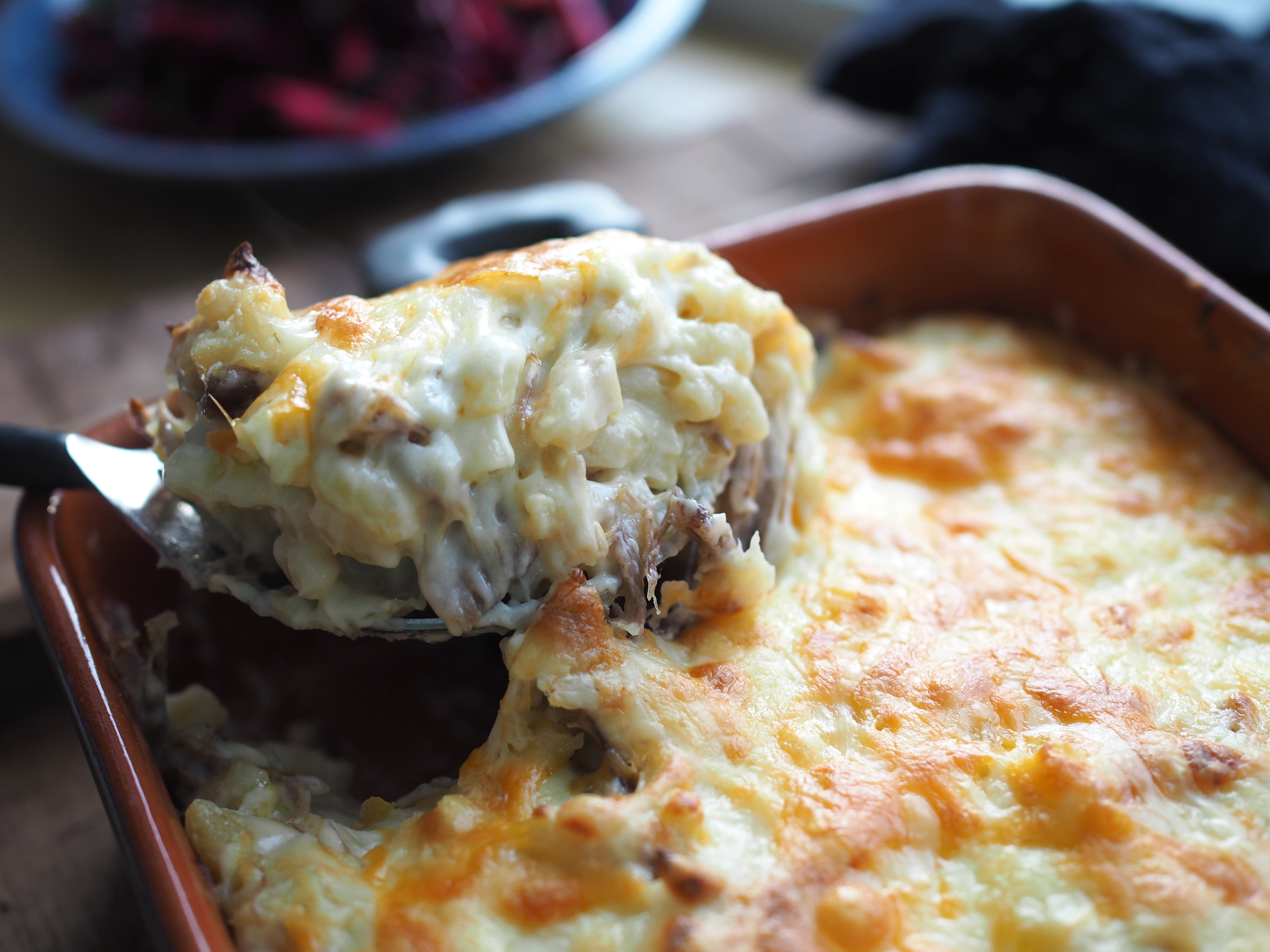 Norwegian Pinnekjøtt Macaroni and Cheese and Winter Slaw