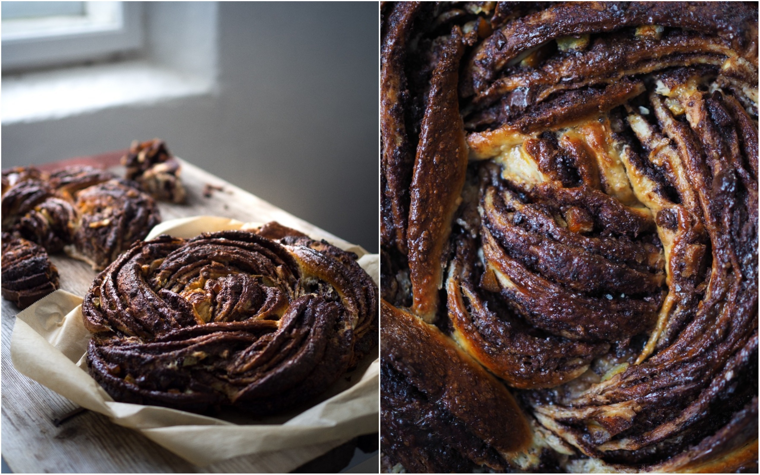 Whole Wheat Dark Chocolate and Candied Orange Peel Braided Swirl Bun (Grov-flettekrans med skjokolade og kandiserte appelsinskall)