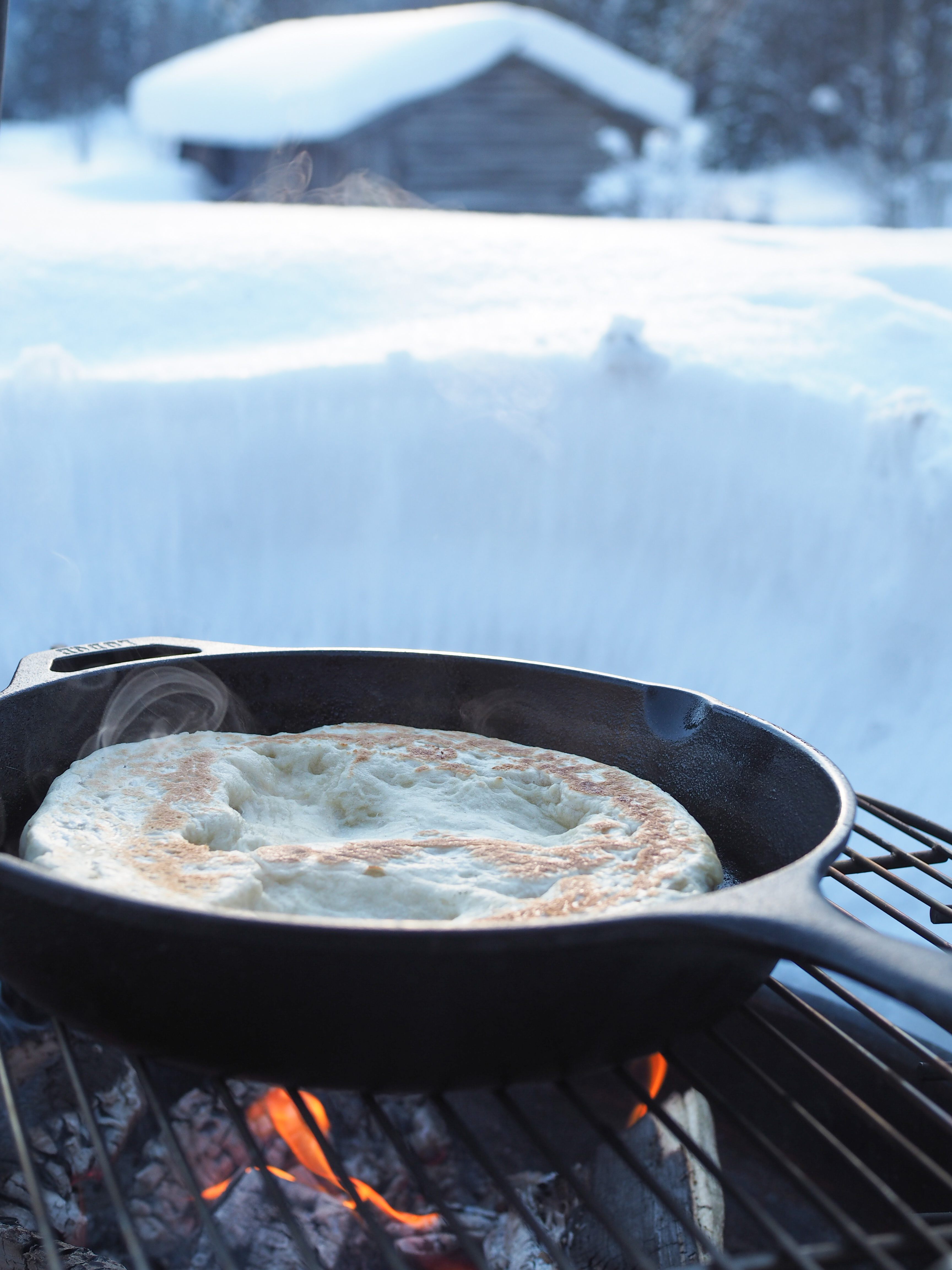 Outdoor Skillet Pizza with Lamb and Pea Pesto