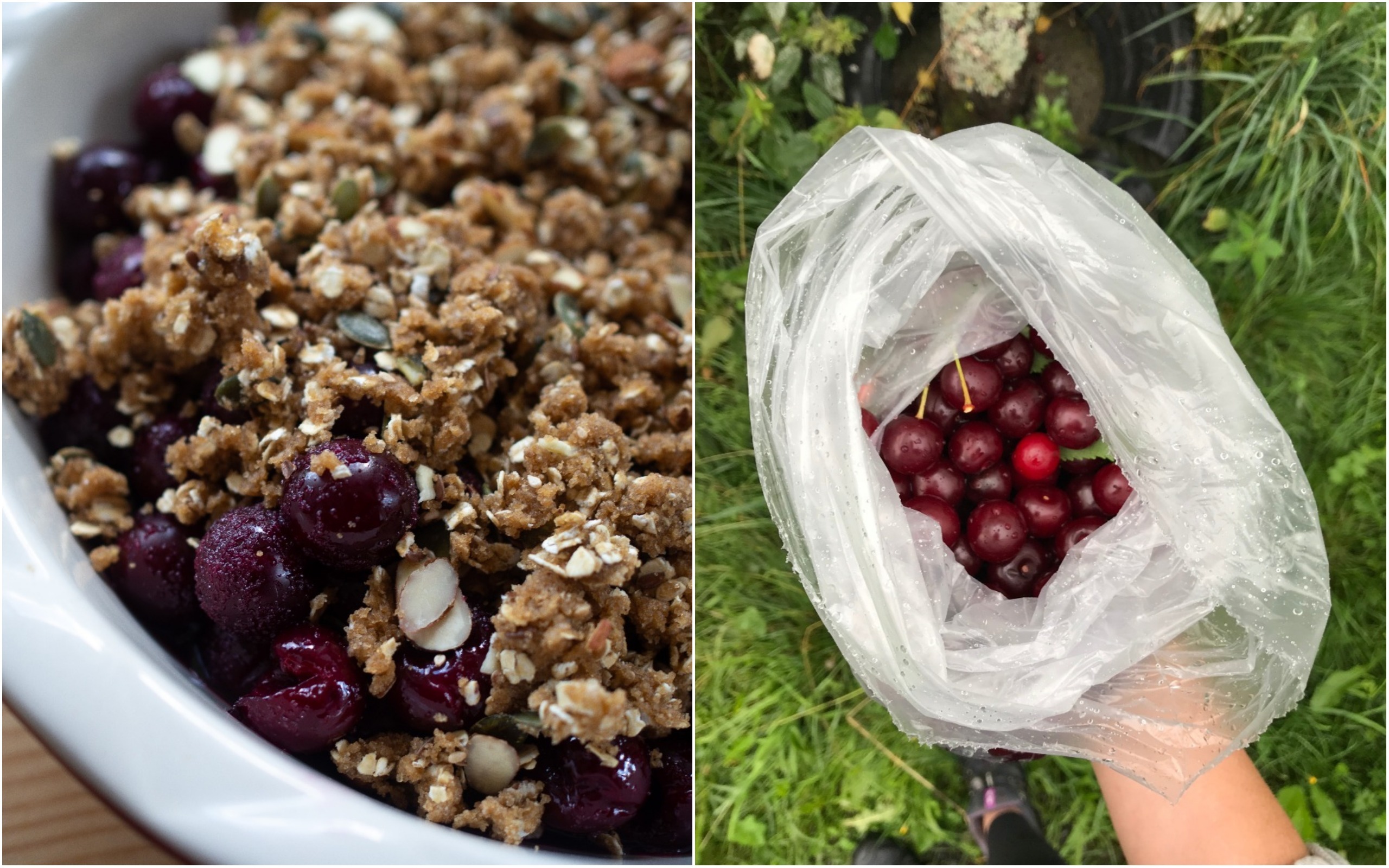Sour Cherry Crisp with almonds and seeds (Smuldrepai med Kirsebær)