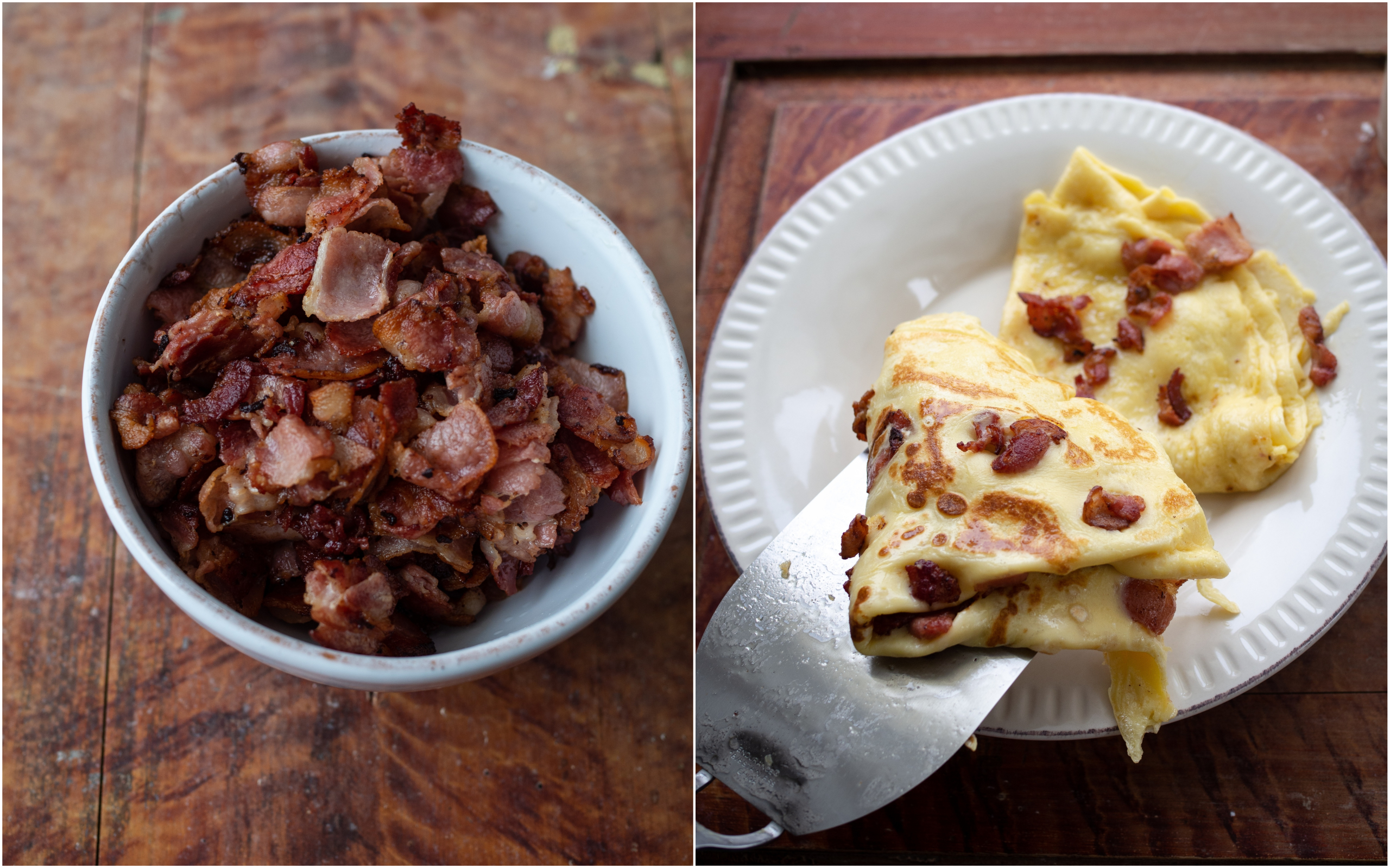 Norwegian Pancakes with Bacon, Sirup and Blueberry Compote (Fleskepannekaker)