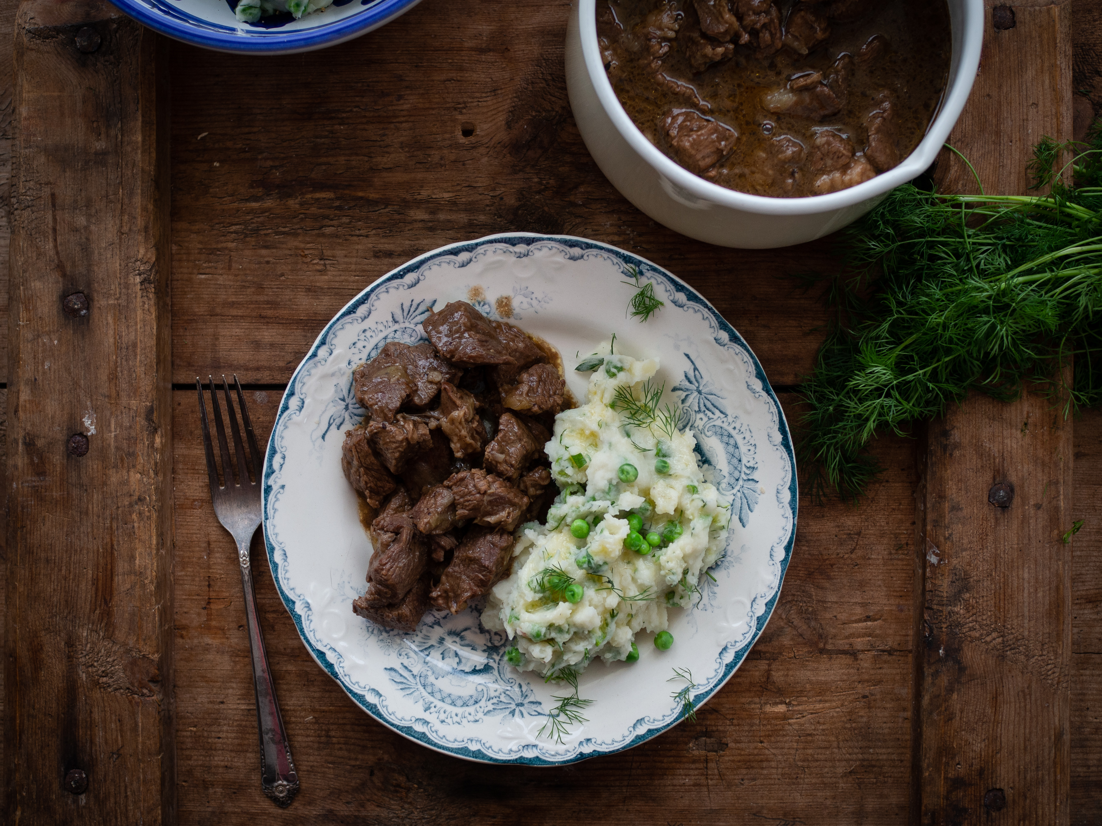 Norwegian sosekjøtt and Spring Mashed Potatoes