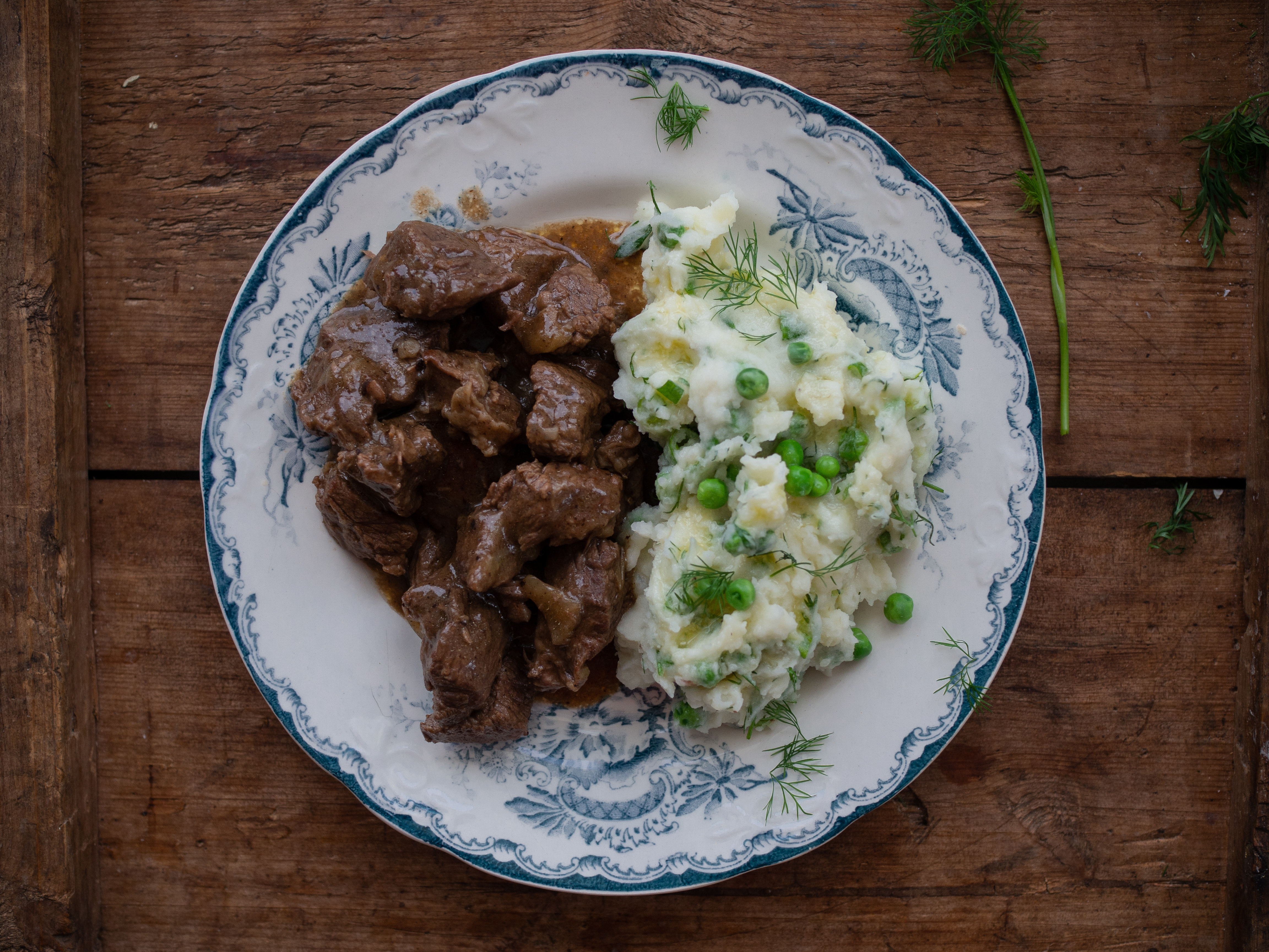 Norwegian sosekjøtt and Spring Mashed Potatoes