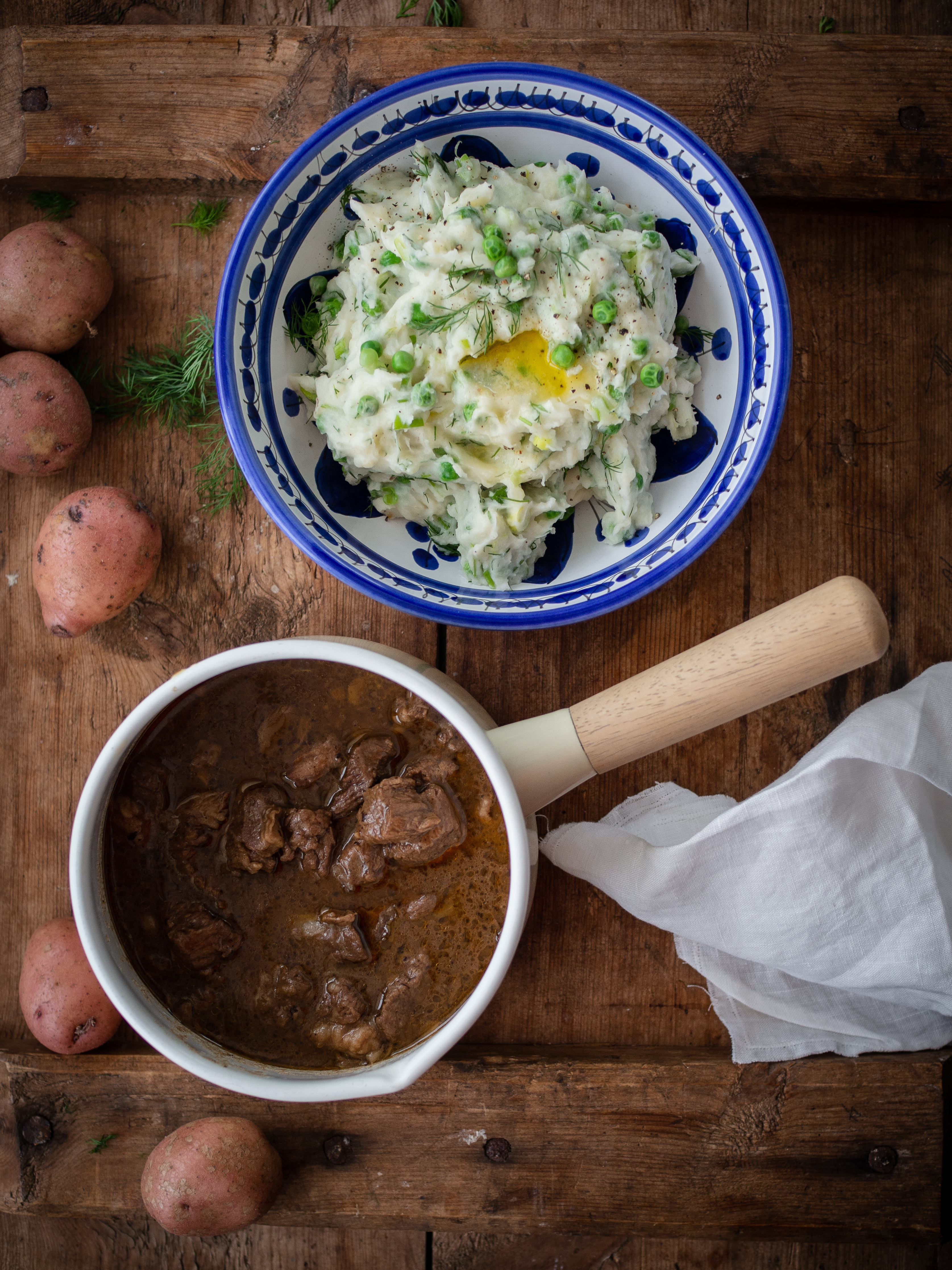 Norwegian sosekjøtt and Spring Mashed Potatoes