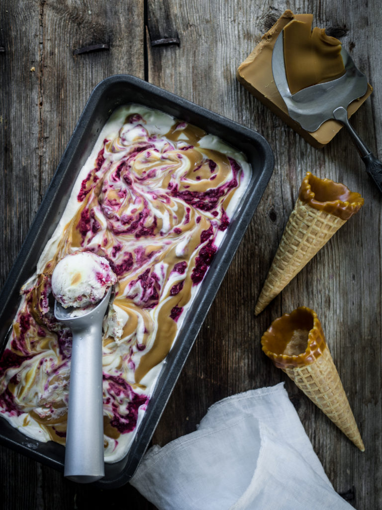 No-Churn Brunost and Raspberry Swirl Ice Cream