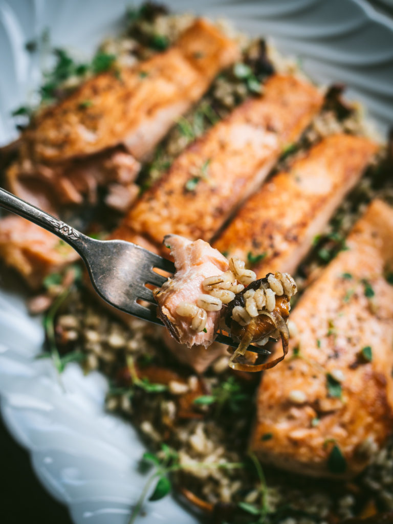 Pan-Seared Salmon with Buttery Chanterelles & Barley