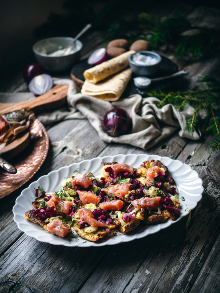 Rakfisk with Smashed Potatoes