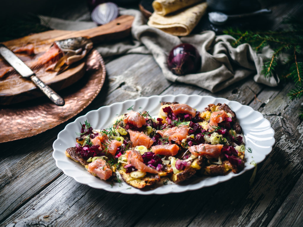 Rakfisk with Smashed Potatoes