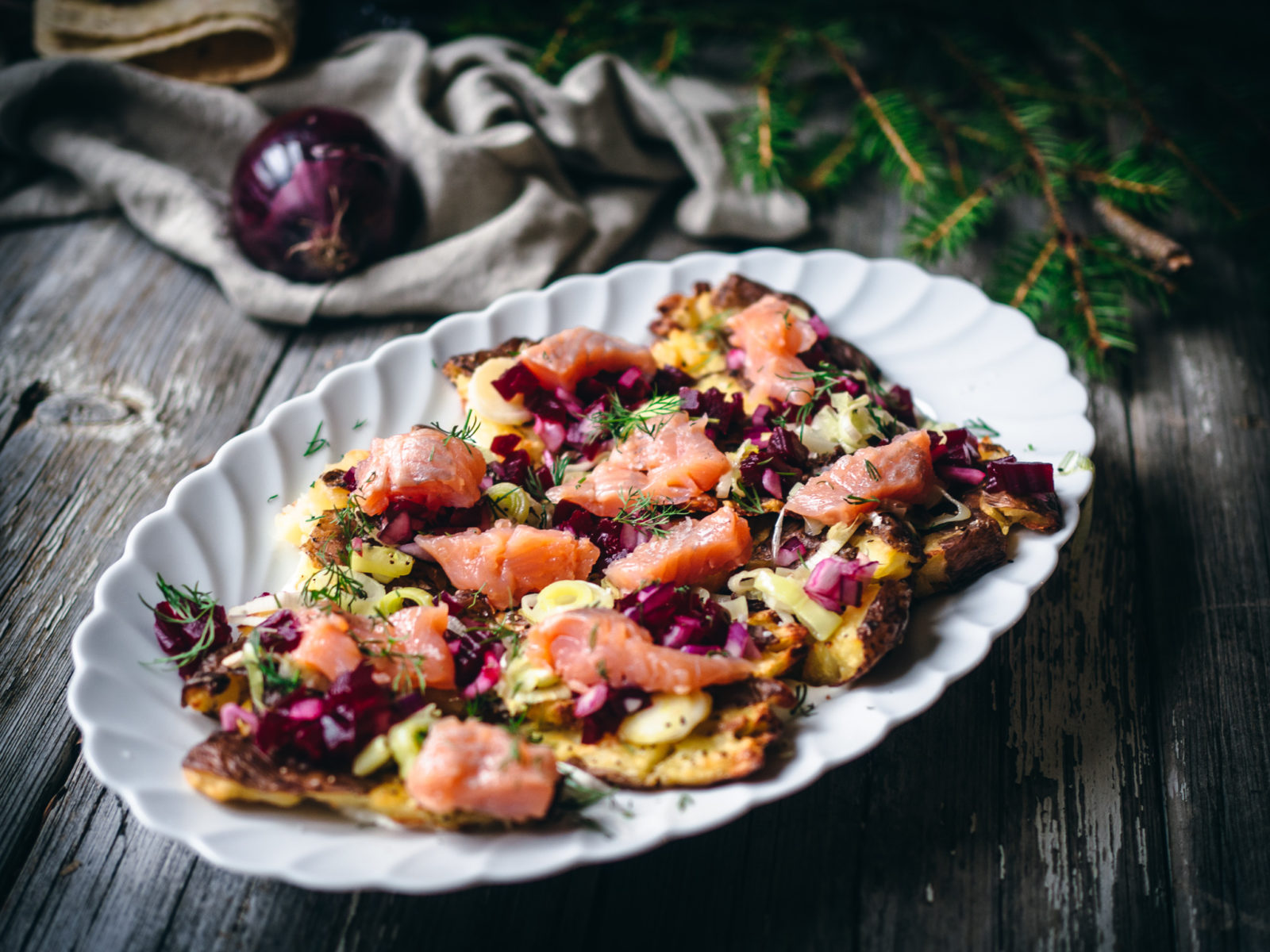 Rakfisk with Smashed Potatoes