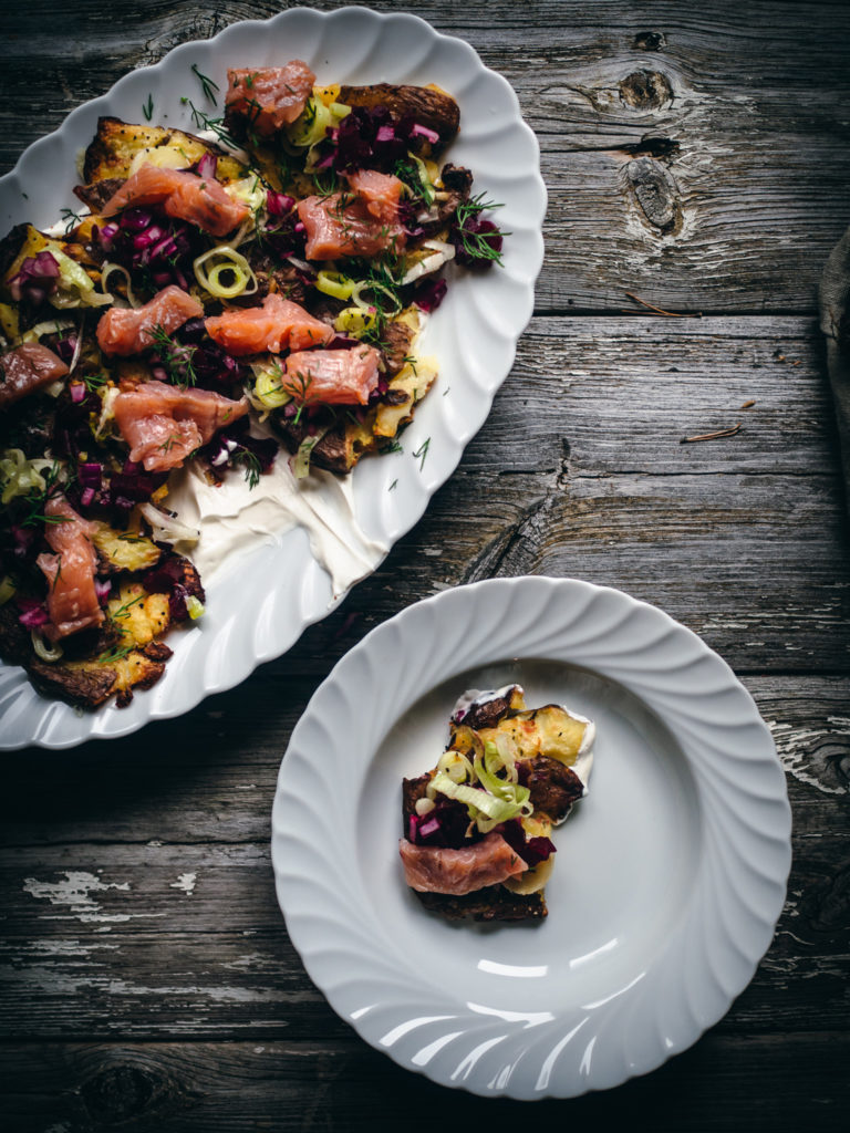 Rakfisk with Smashed Potatoes