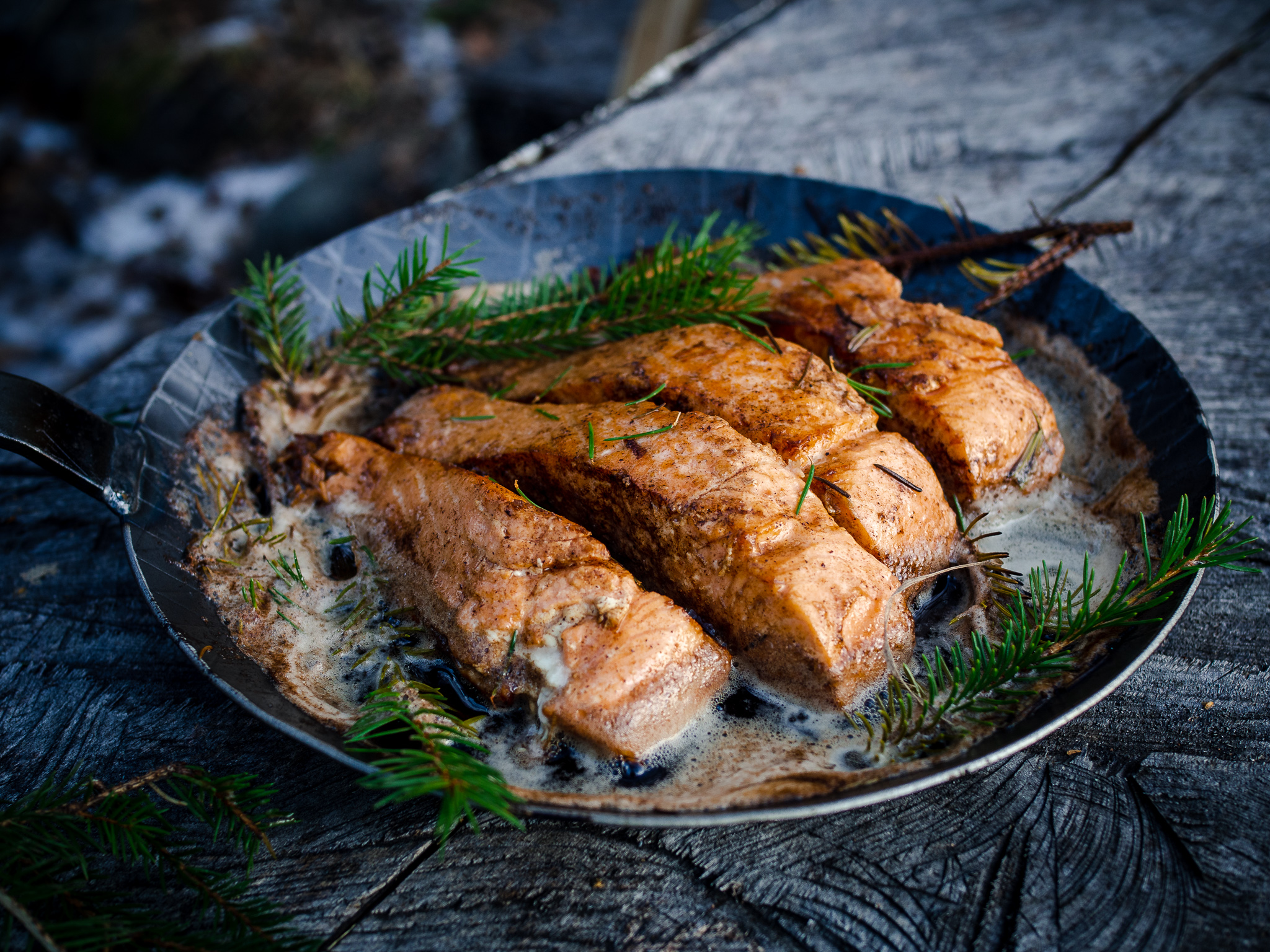 Conifer Needle and Brown-Butter Salmon