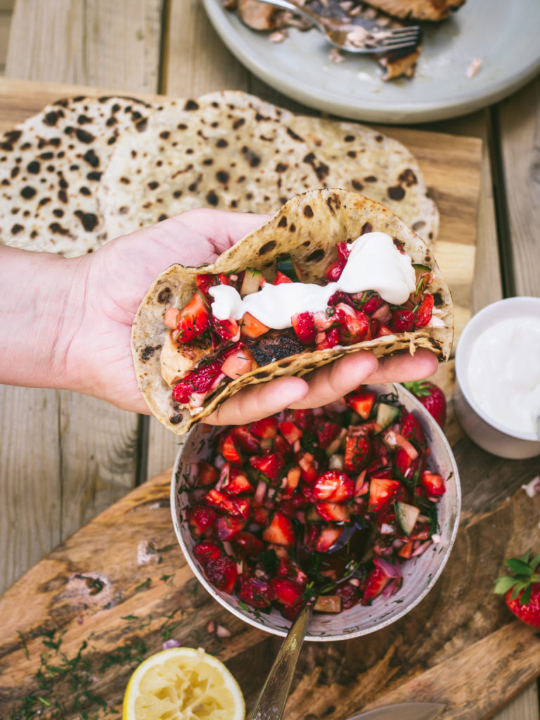 Salmon Tacos with Strawberry Salsa