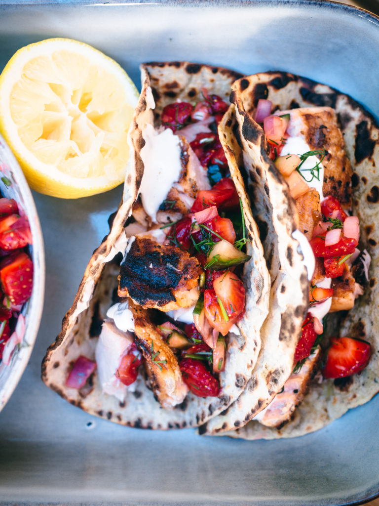 Salmon Tacos with Strawberry Salsa