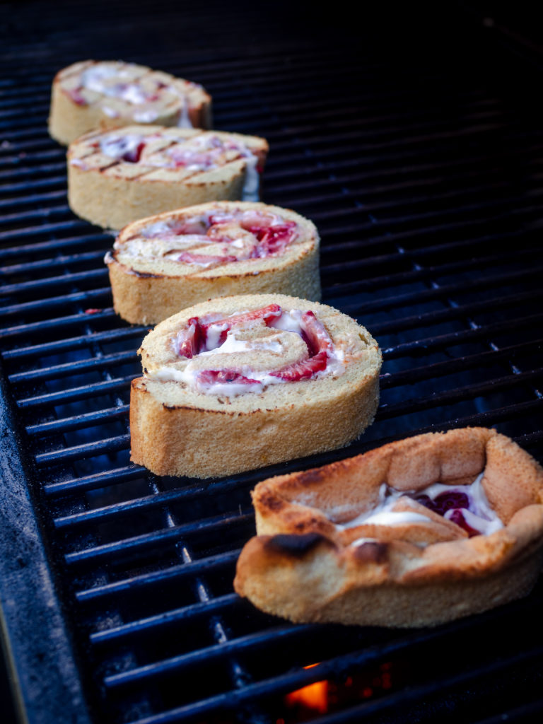 Grilled Strawberry & Cream Swiss Roll Cake
