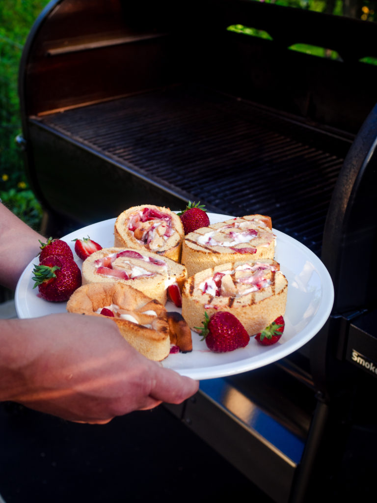 Grilled Strawberry & Cream Swiss Roll Cake