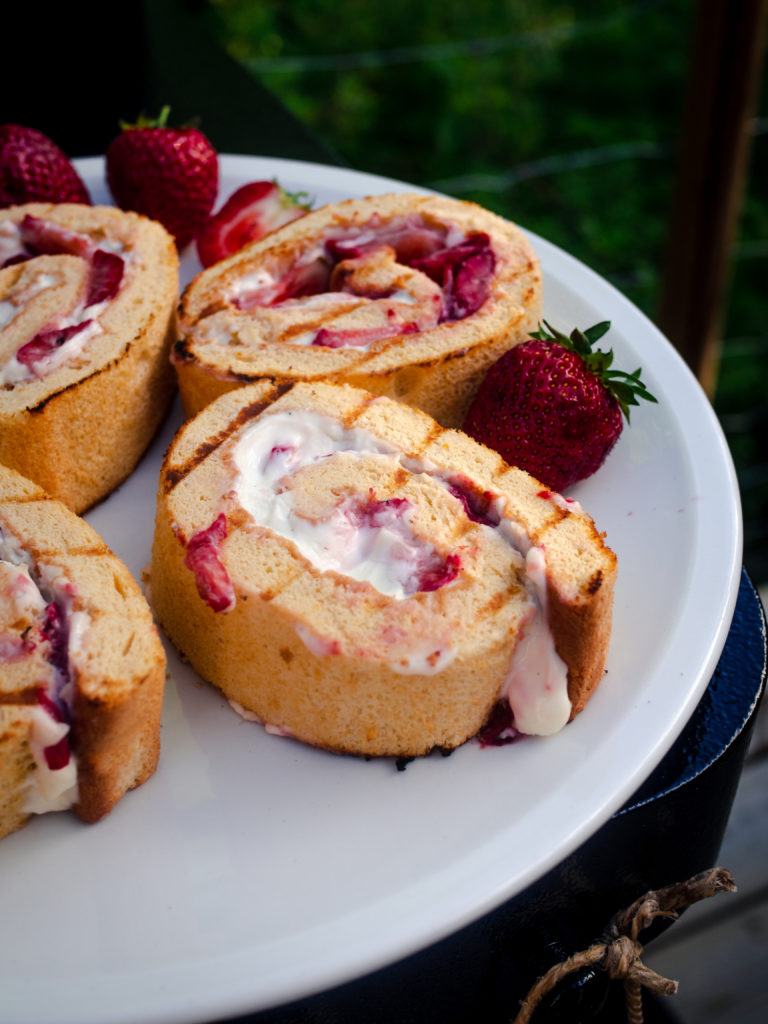 Grilled Strawberry & Cream Swiss Roll Cake