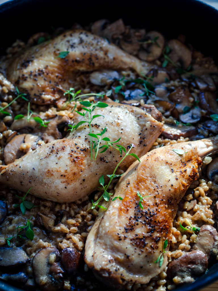 One-Skillet Creamy Chicken, Mushrooms and Barley