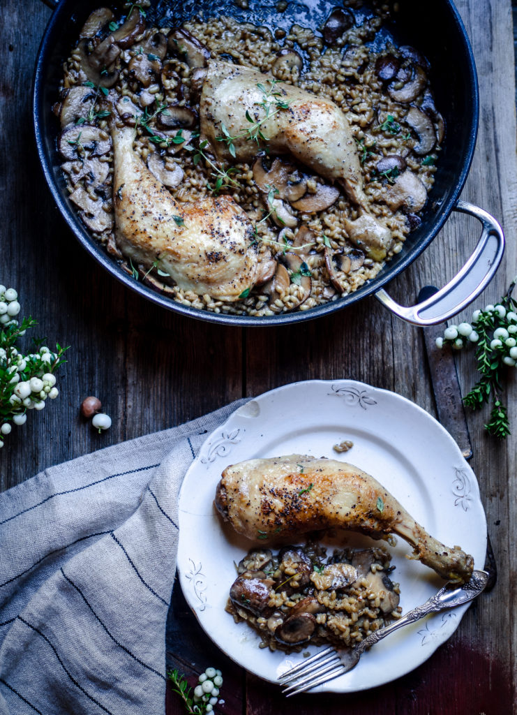One-Skillet Creamy Chicken, Mushrooms and Barley 