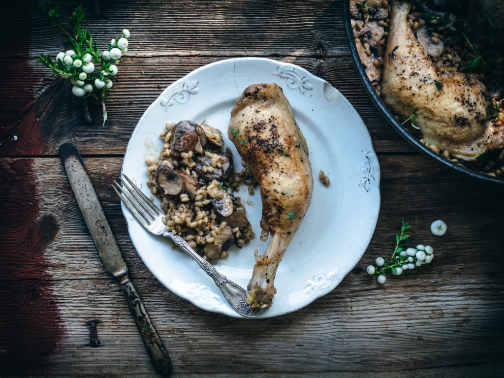 One-Skillet Creamy Chicken, Mushrooms and Barley