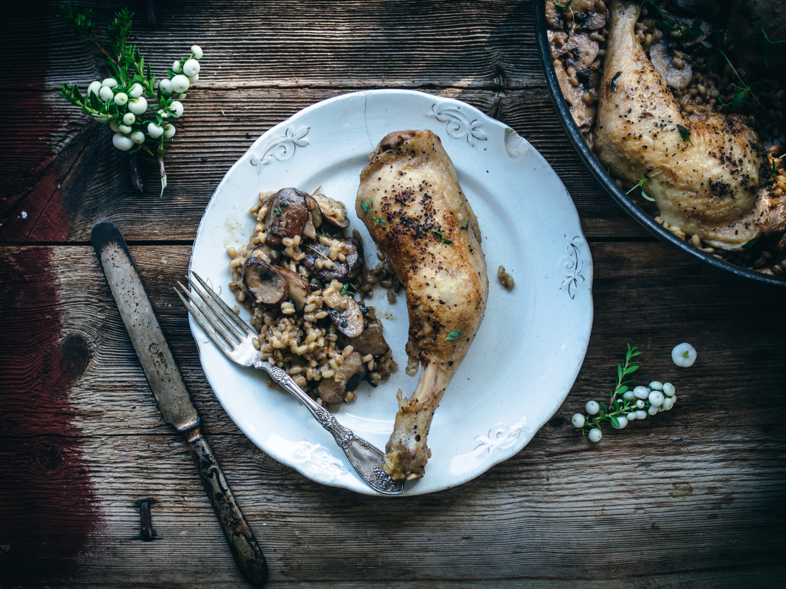 One-Skillet Creamy Chicken, Mushrooms and Barley