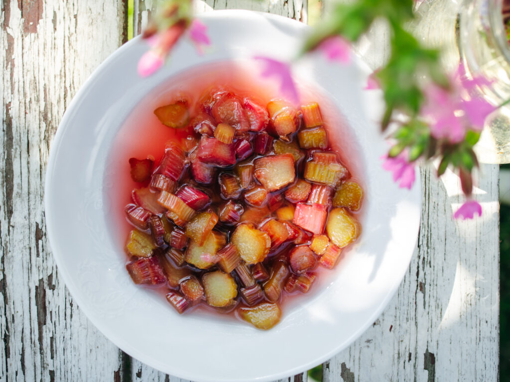 Buttermilk & Cardamom Waffles with Poached Rhubarb 