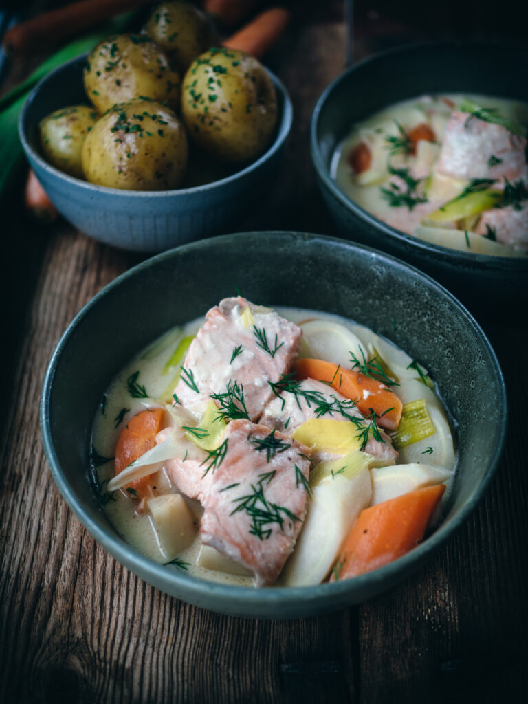 Salmon Fricassee with Hard Cider 