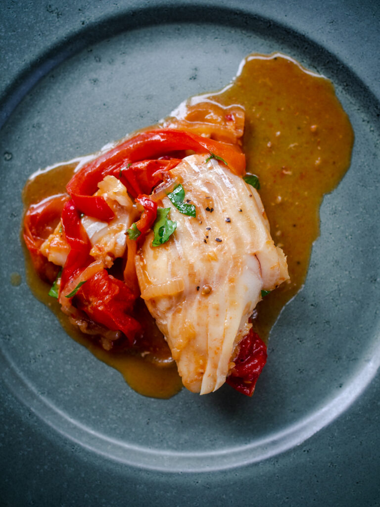 One-Pan Buttery Cod with Tomatoes & Peppers