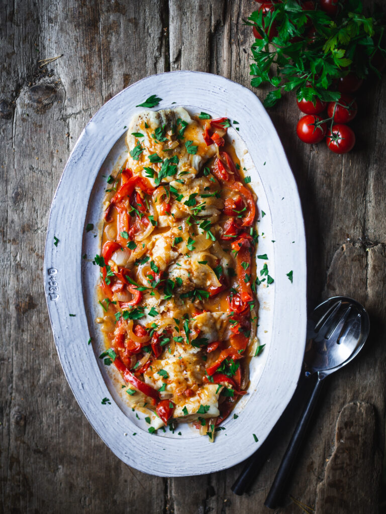 One-Pan Buttery Cod with Tomatoes & Peppers