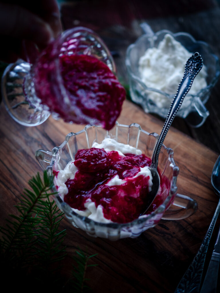 Whipped Norwegian Rice Cream with a Red Berry Sauce (riskrem)